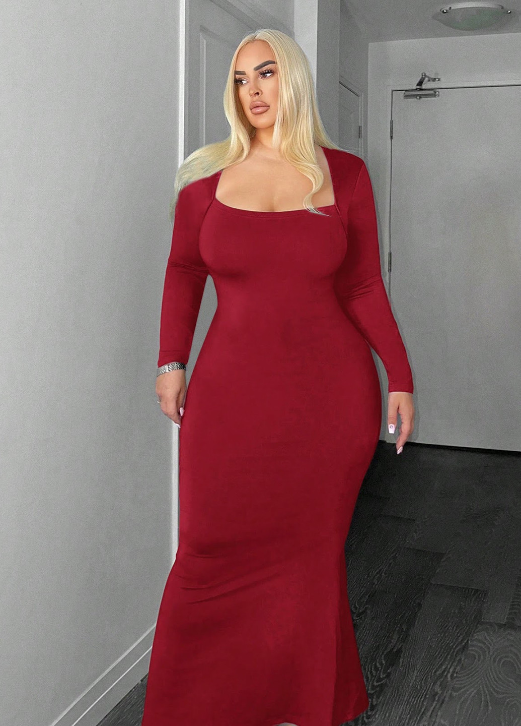 Темно-червона вечірня, ділова сукня годе SHEIN однотонна