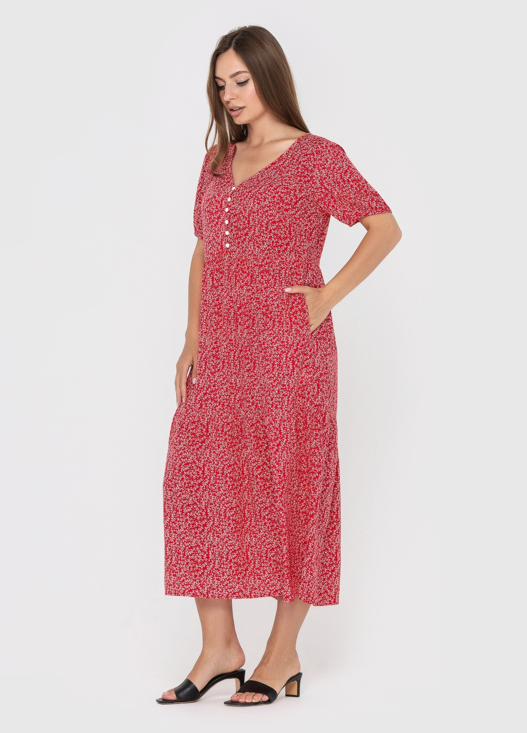 Красное кэжуал платье миди колокол BeART с цветочным принтом