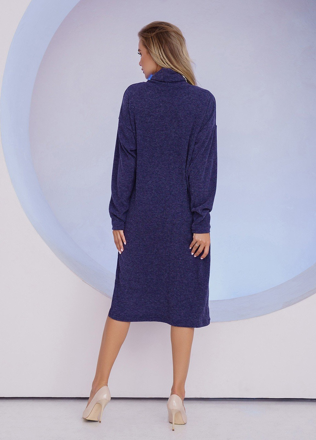 Темно-синее повседневный платье женское платье-свитер ISSA PLUS однотонное