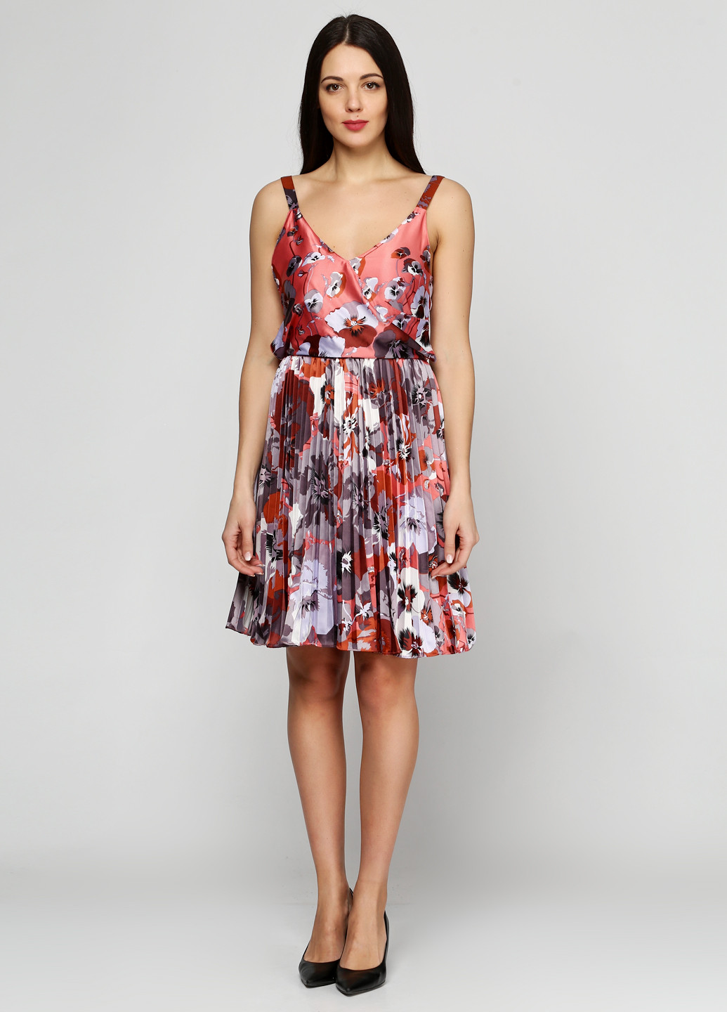 Коралловое кэжуал платье Fashion Style с цветочным принтом