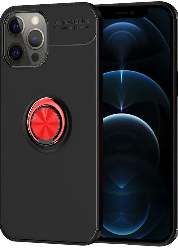TPU чохол ColorRing під магнітний тримач (opp) для Apple iPhone 12 Pro / 12 (6.1 ') Чорний / Червоний (is_00000038440_2) Deen (229726960)
