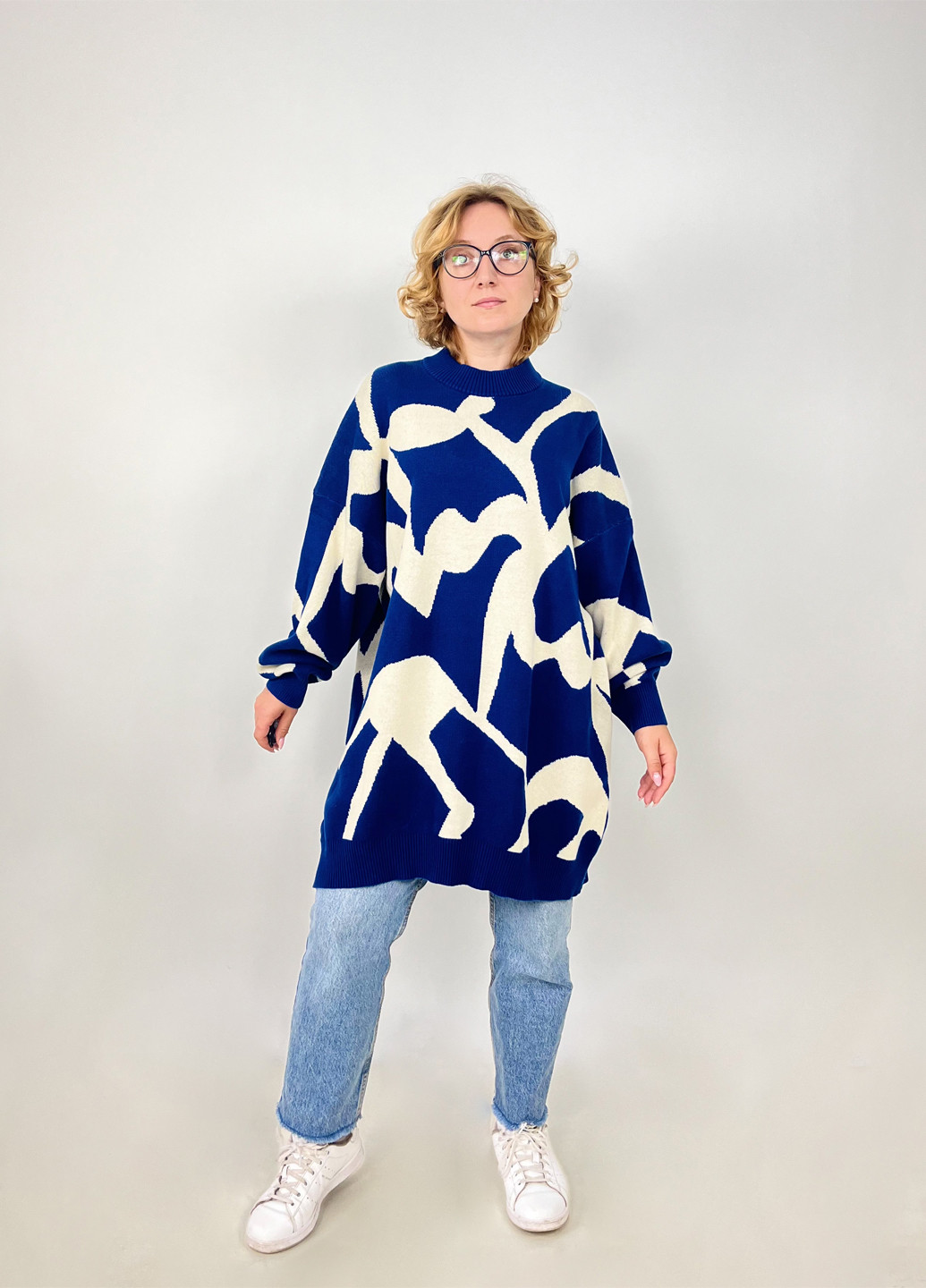 Синее кэжуал платье платье-свитер Monki с рисунком