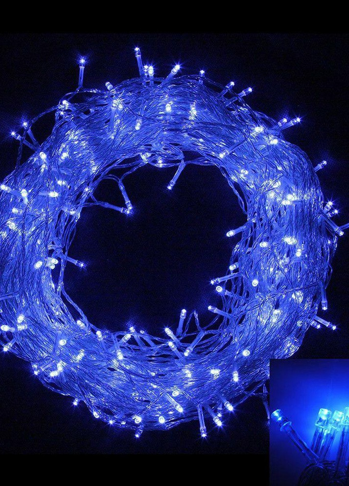Гирлянда светодиодная нити 500 28м 500 лампочек СИНЯЯ на прозрачном проводе, 8 режимов синий Led (251371707)