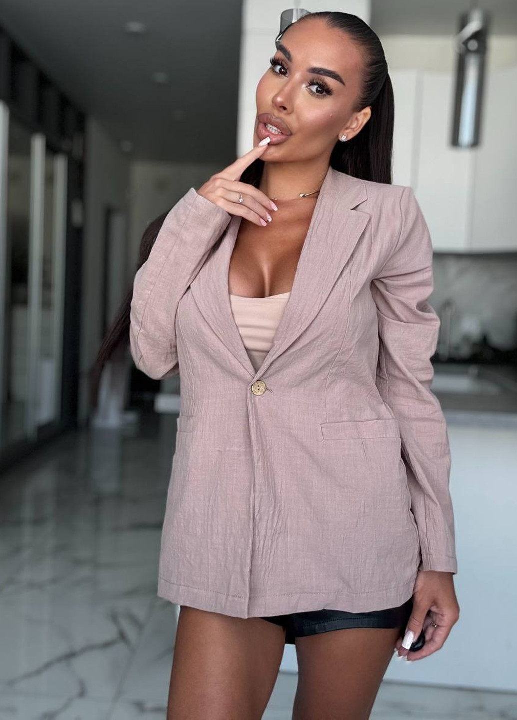 Бежевый женский жакет No Brand однотонный - демисезонный