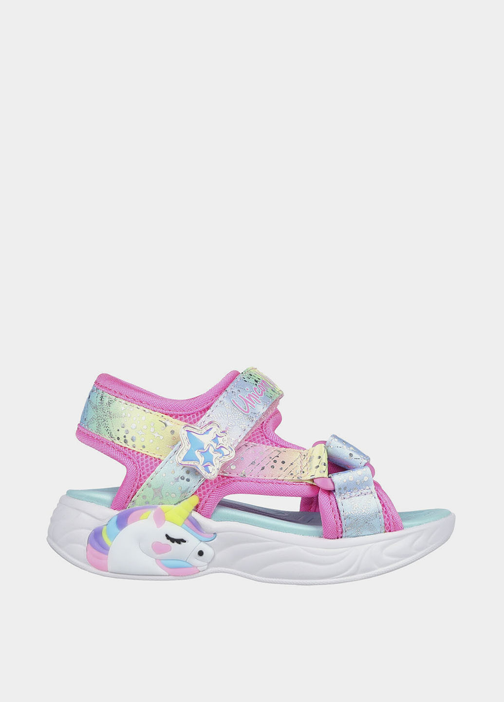 Цветные босоножки Skechers с аппликацией, с логотипом, с белой подошвой