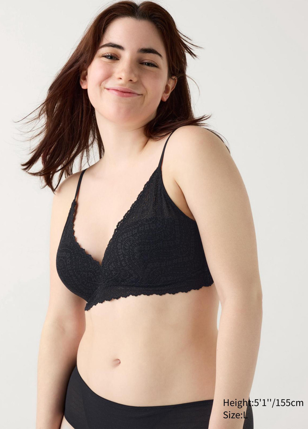 Чёрный бралетт бюстгальтер Uniqlo без косточек кружево, нейлон