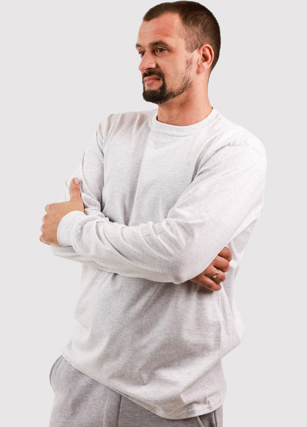 Лонгслів Port Company меланж світло-сірий кежуали трикотаж, поліестер, бавовна