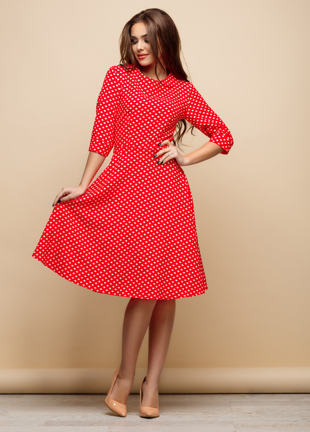 Червона кежуал плаття, сукня з довгим рукавом Charm Collection в горошок