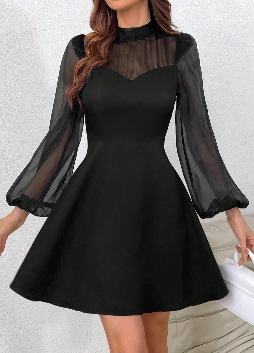 Черное деловое, кэжуал платье клеш, с открытой спиной SHEIN однотонное