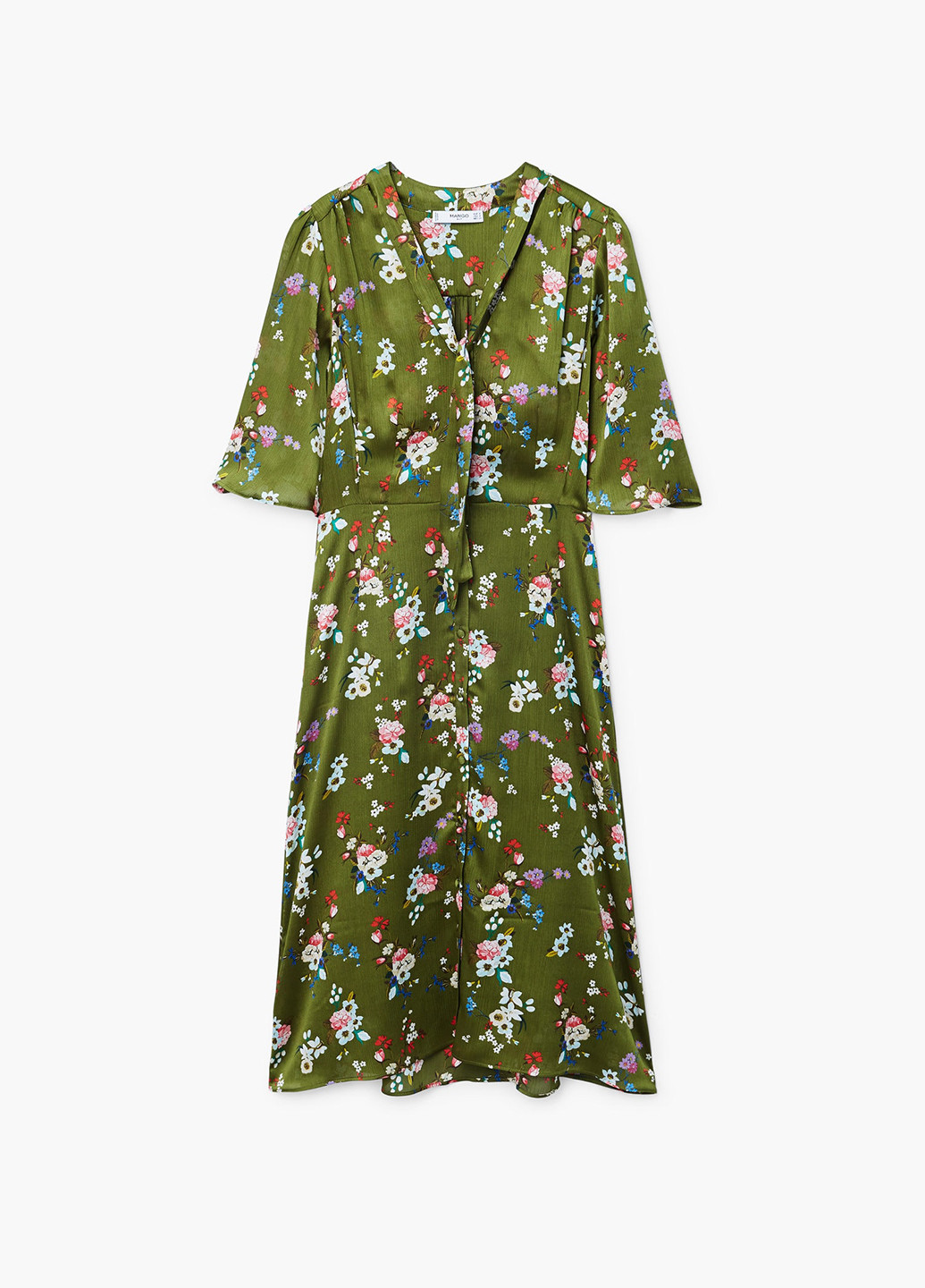 Зеленое кэжуал платье клеш Mango с цветочным принтом