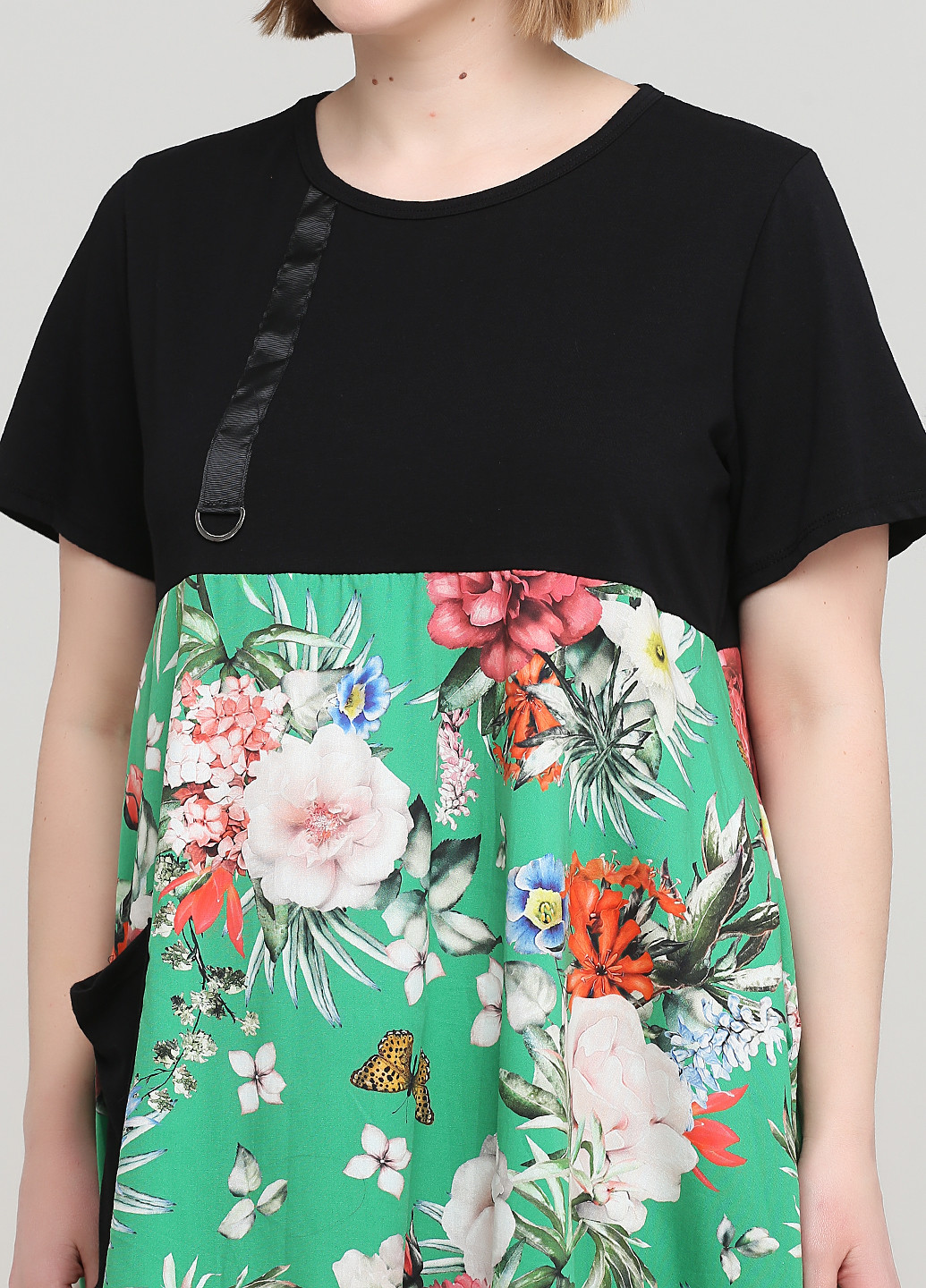 Комбинированное кэжуал платье оверсайз 159 С с цветочным принтом