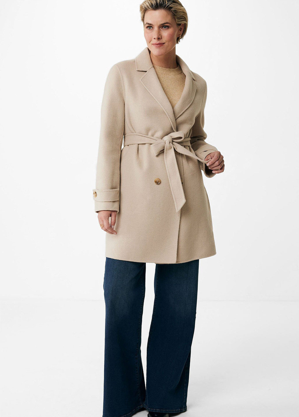 Бежеве демісезонне Пальто двобортне Mexx