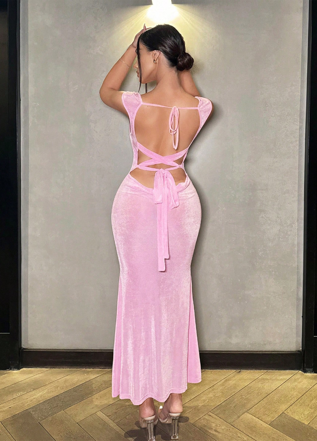 Рожева коктейльна сукня годе, з відкритою спиною SHEIN однотонна