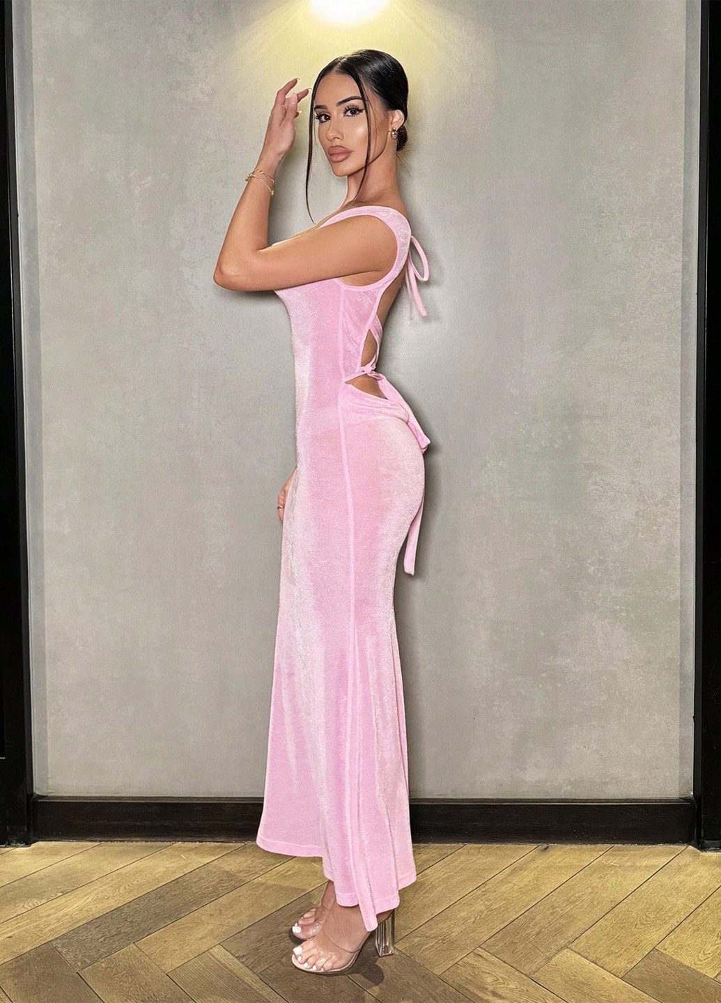 Рожева коктейльна сукня годе, з відкритою спиною SHEIN однотонна