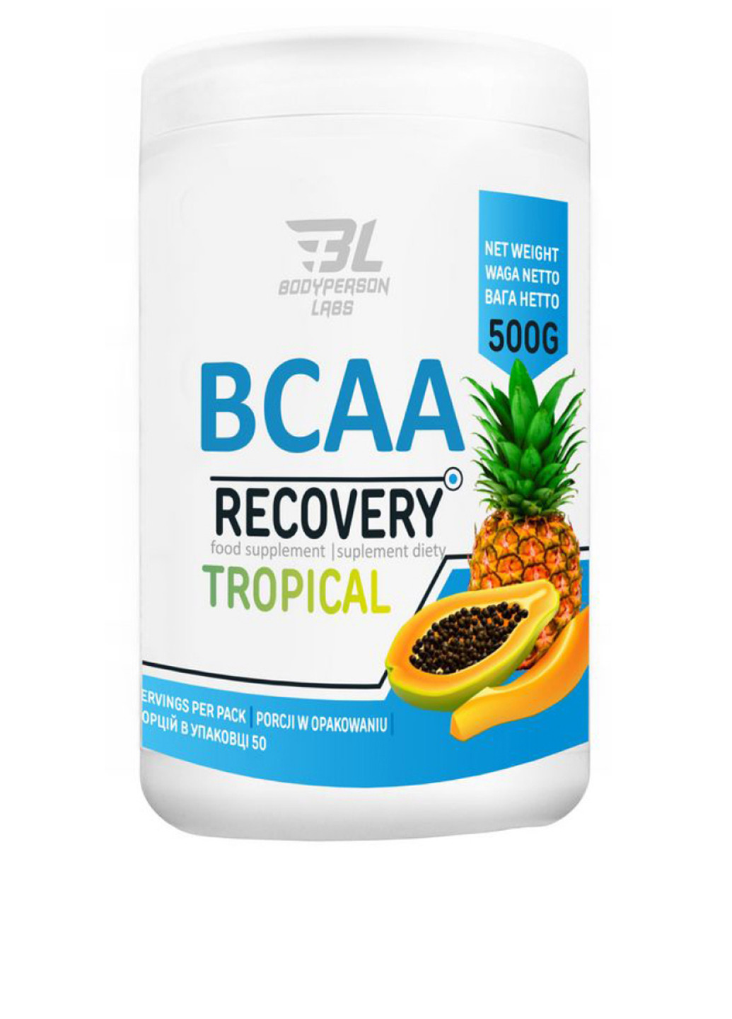 Аминокислоты для повышения энергии, выносливости BCAA Recovery Tropical, 500 г Bodyperson Labs (250603736)