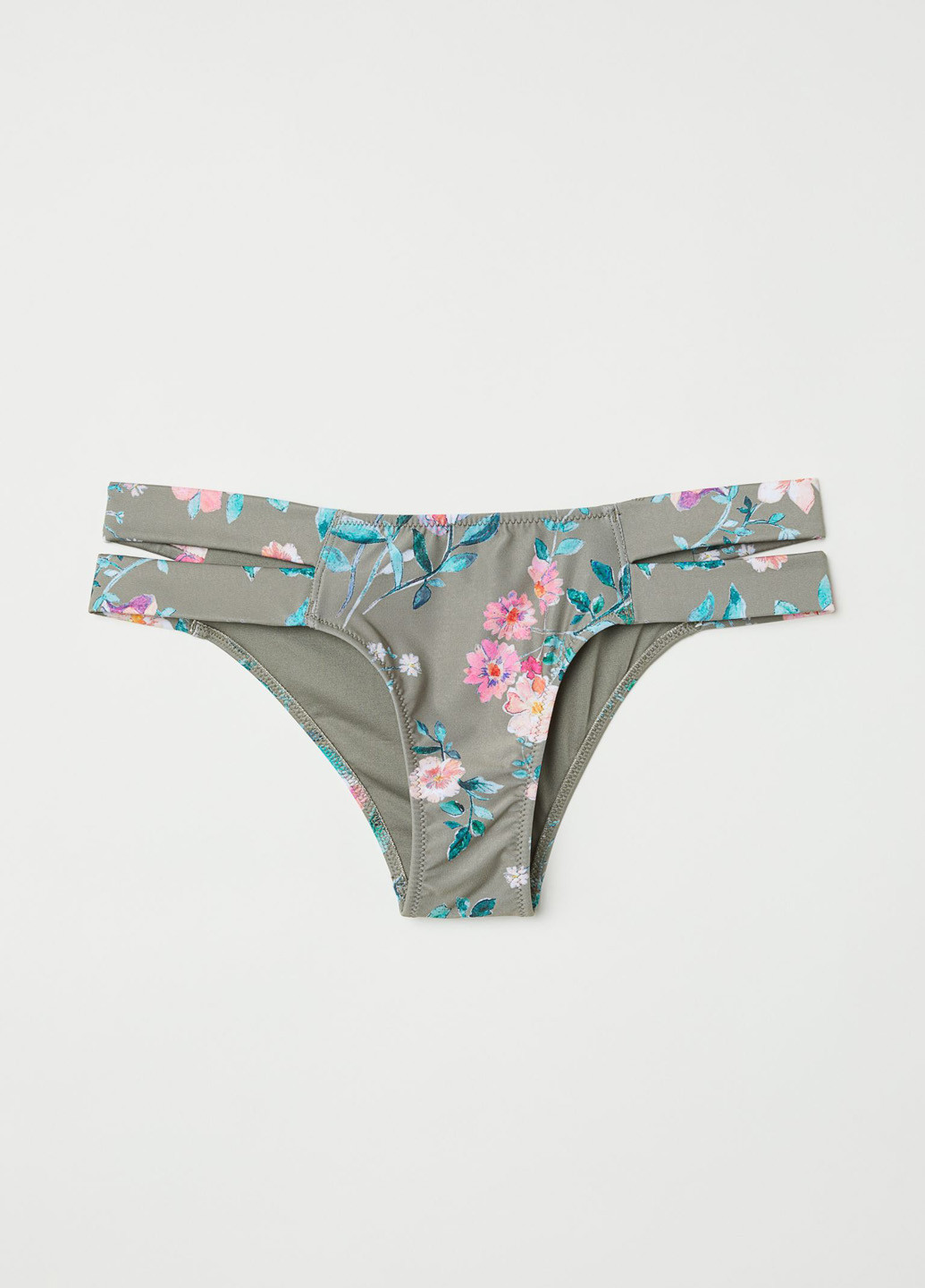 Оливковые купальные трусики-плавки с цветочным принтом H&M