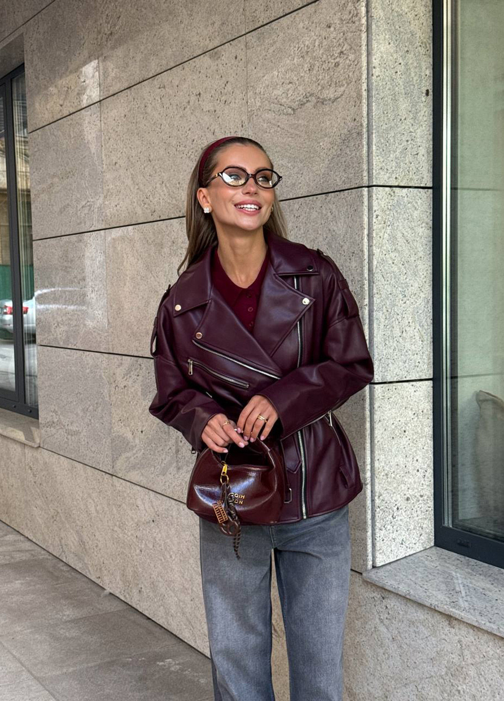 Бордовая демисезонная куртка косуха No Brand