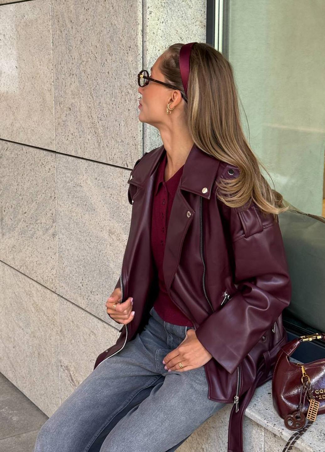 Бордовая демисезонная куртка косуха No Brand