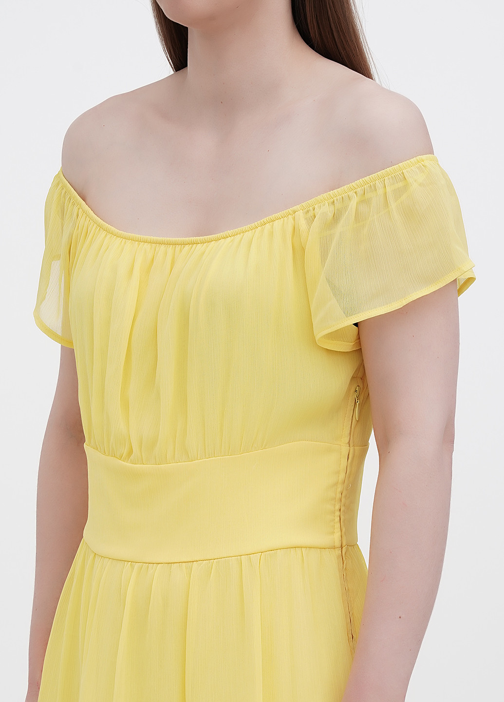 Желтое кэжуал платье клеш, с открытыми плечами Orsay однотонное