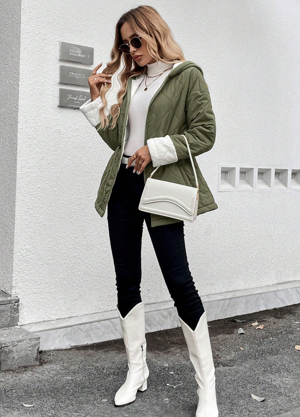 Оливковая (хаки) демисезонная куртка SHEIN