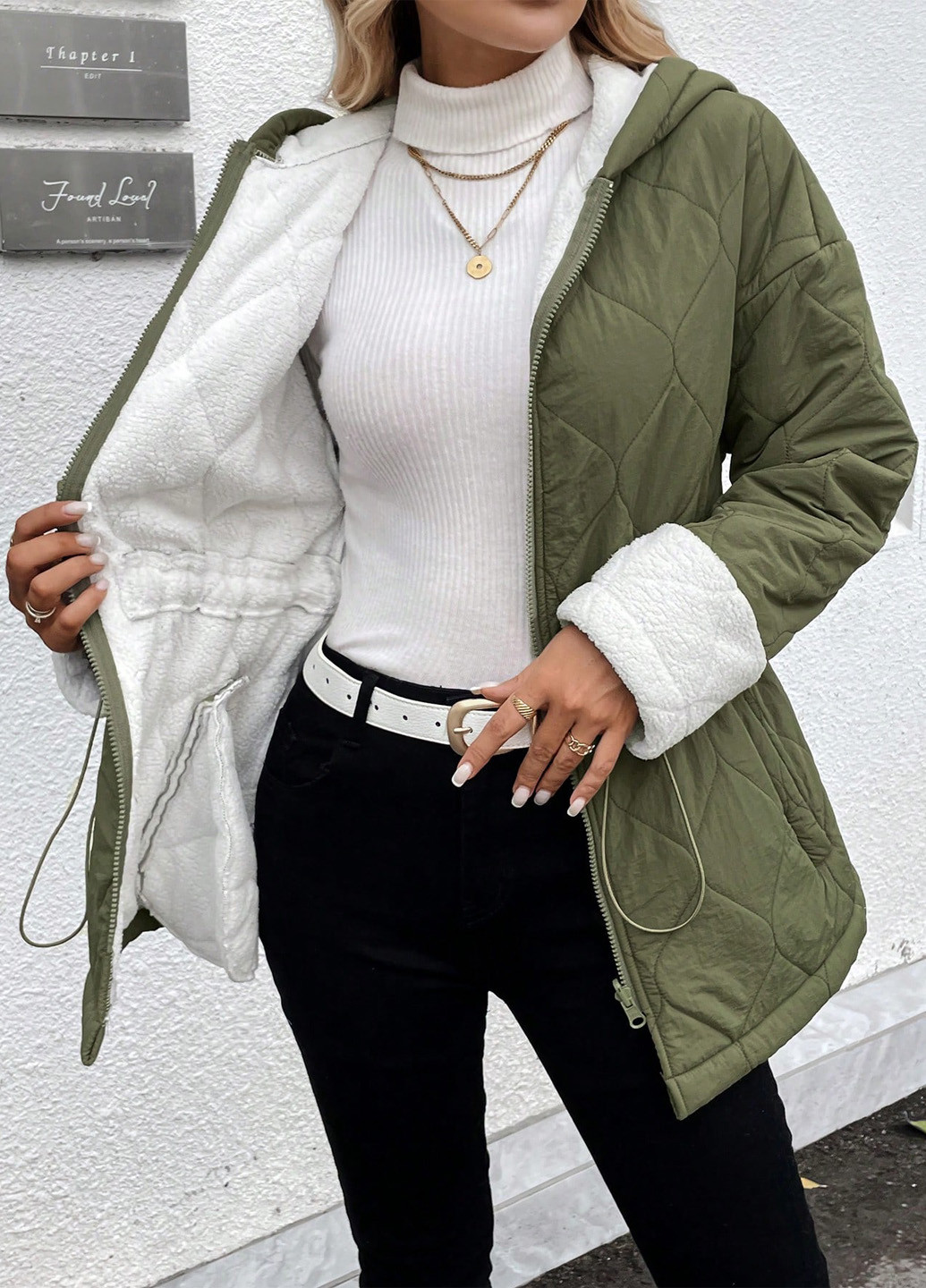 Оливковая (хаки) демисезонная куртка SHEIN