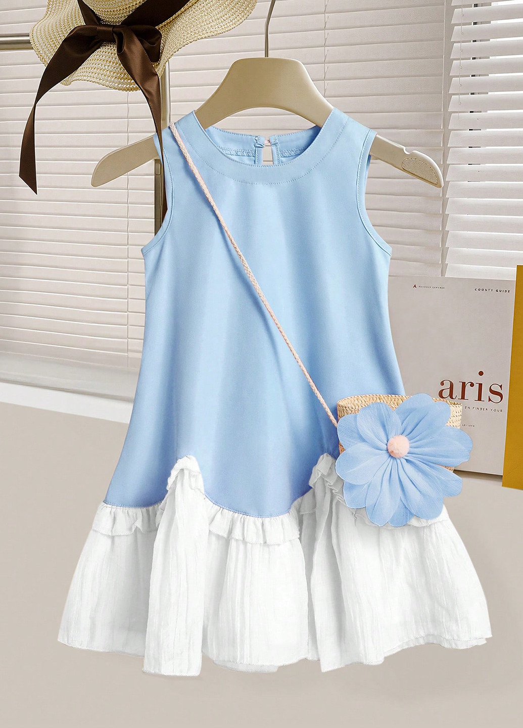 Голубой летний комплект (платье, сумка) SHEIN