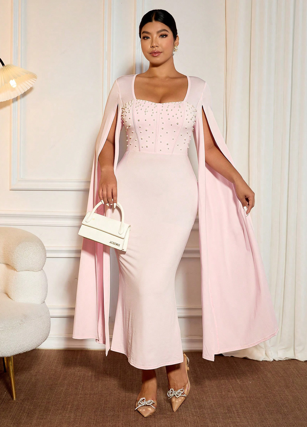 Світло-рожева вечірня сукня годе, сукня-кейп SHEIN однотонна