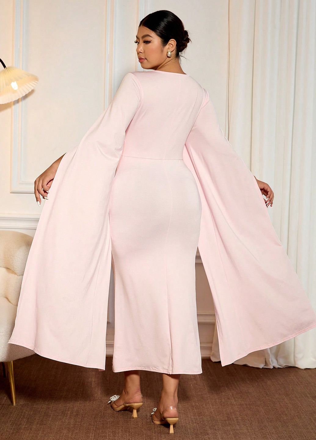 Світло-рожева вечірня сукня годе, сукня-кейп SHEIN однотонна