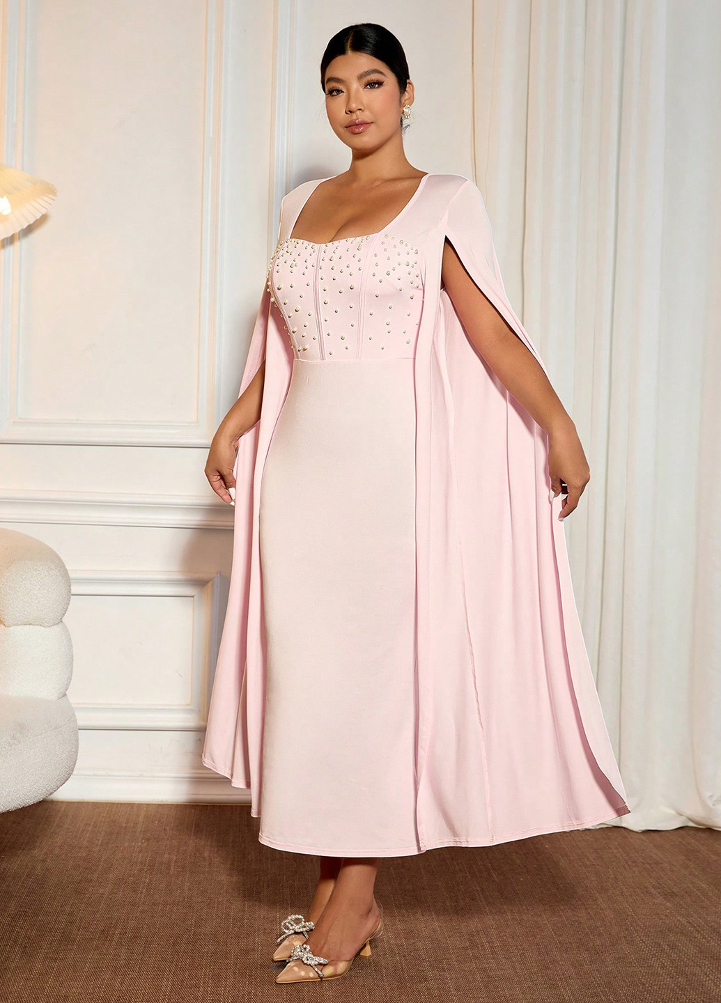 Світло-рожева вечірня сукня годе, сукня-кейп SHEIN однотонна
