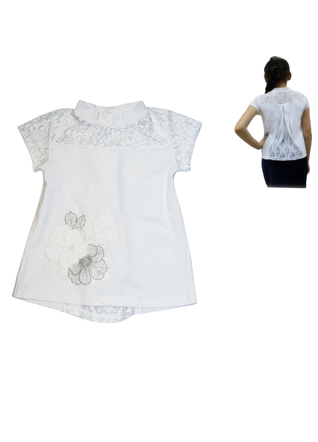 Белая цветочной расцветки блузка с коротким рукавом BabiesBerries демисезонная