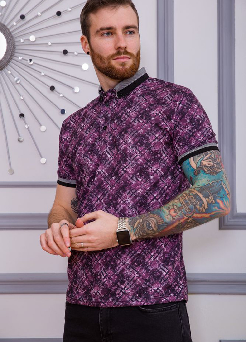 Фиолетовая футболка-поло для мужчин Ager с абстрактным узором