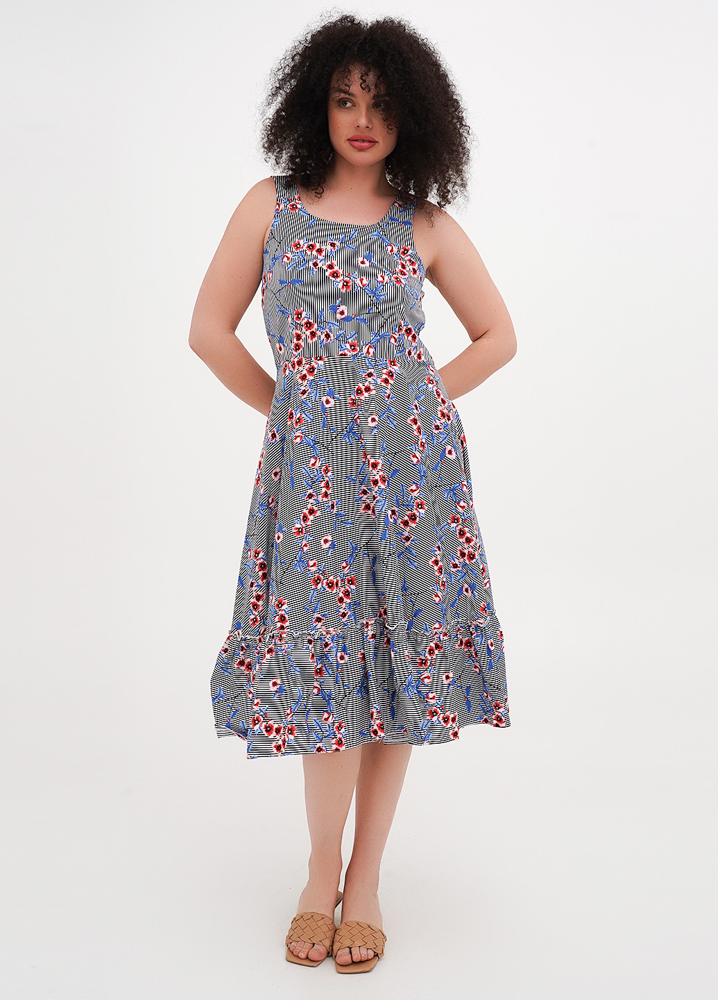 Блакитна кежуал сукня кльош Vicolo в смужку