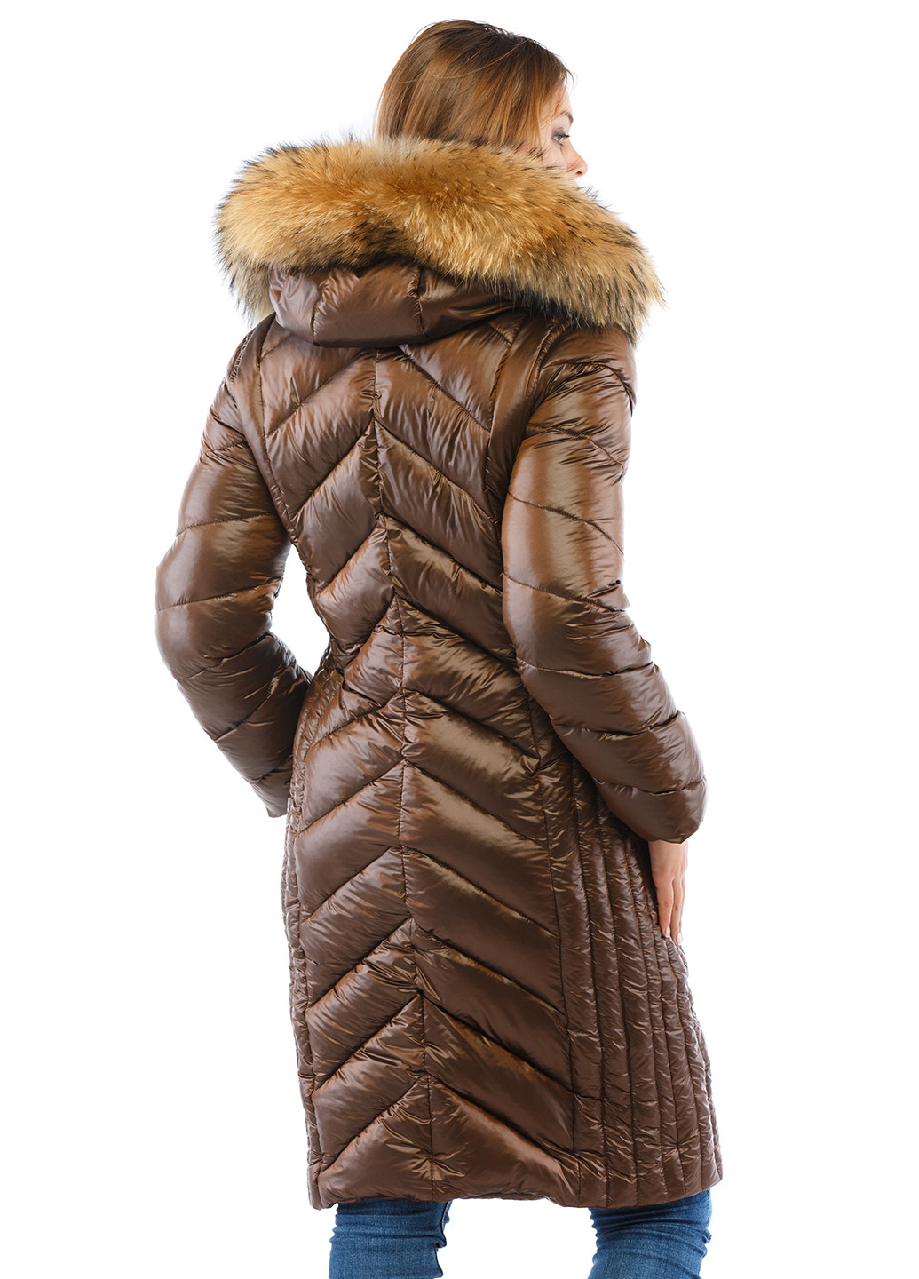 Шоколадна зимня куртка (мех чернобурки) MN