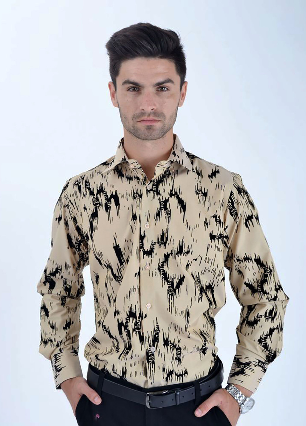 Бежевая кэжуал рубашка с абстрактным узором Ager с длинным рукавом