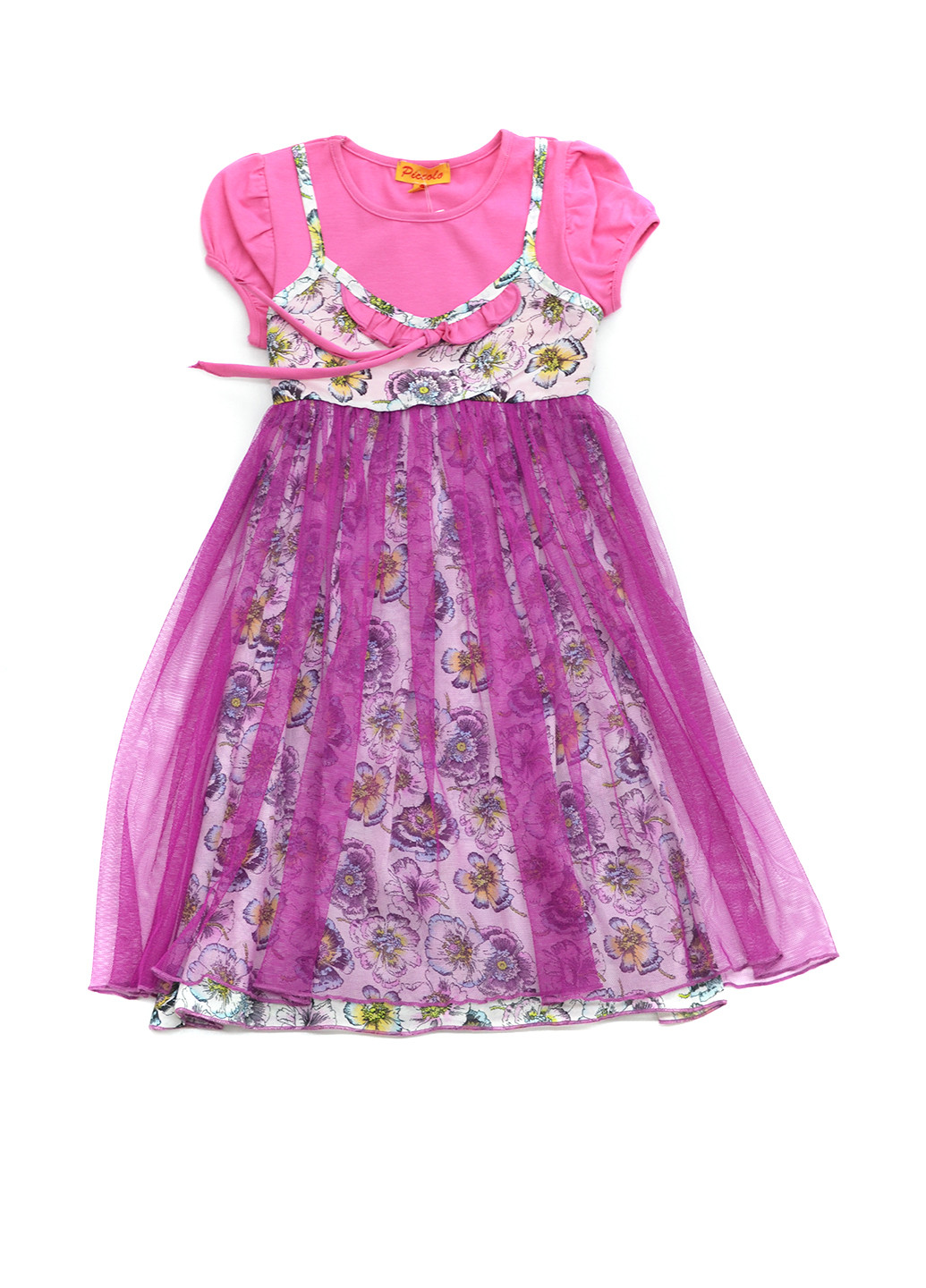 Розовое кэжуал платье с завышенной талией Piccolo L с рисунком