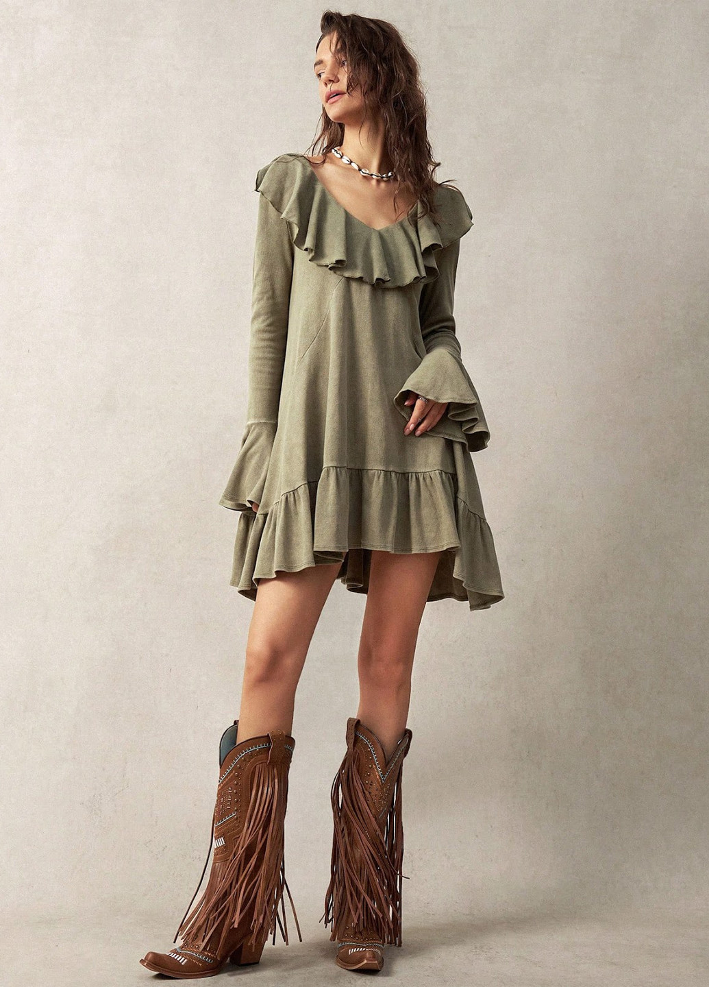 Сіро-зелена кежуал сукня оверсайз, з відкритою спиною SHEIN однотонна