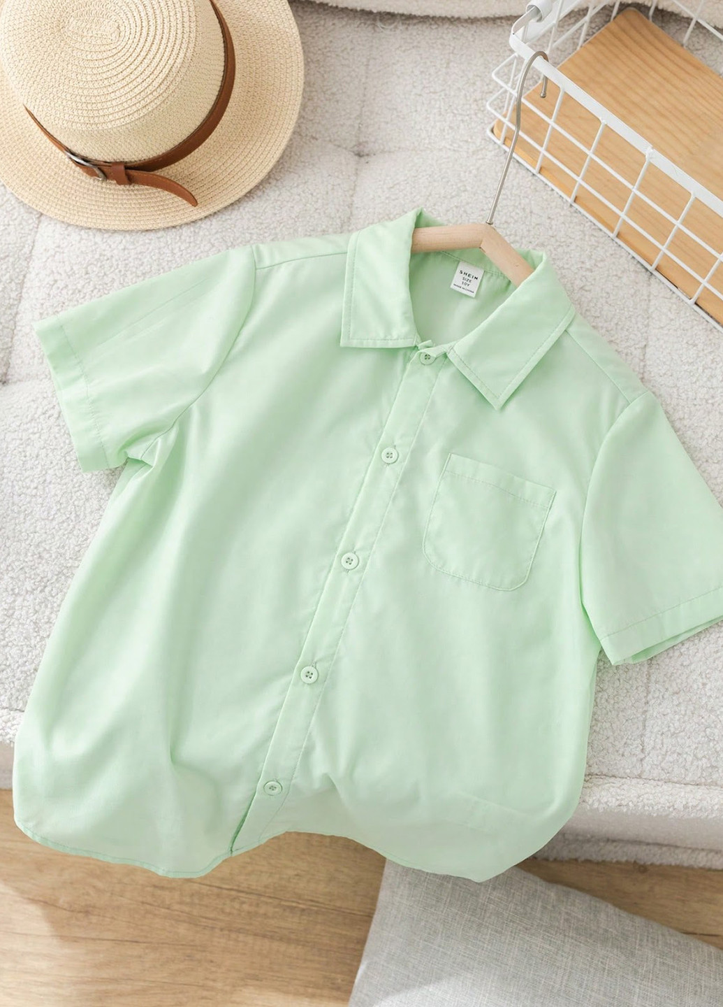 Светло-зеленая кэжуал рубашка однотонная SHEIN