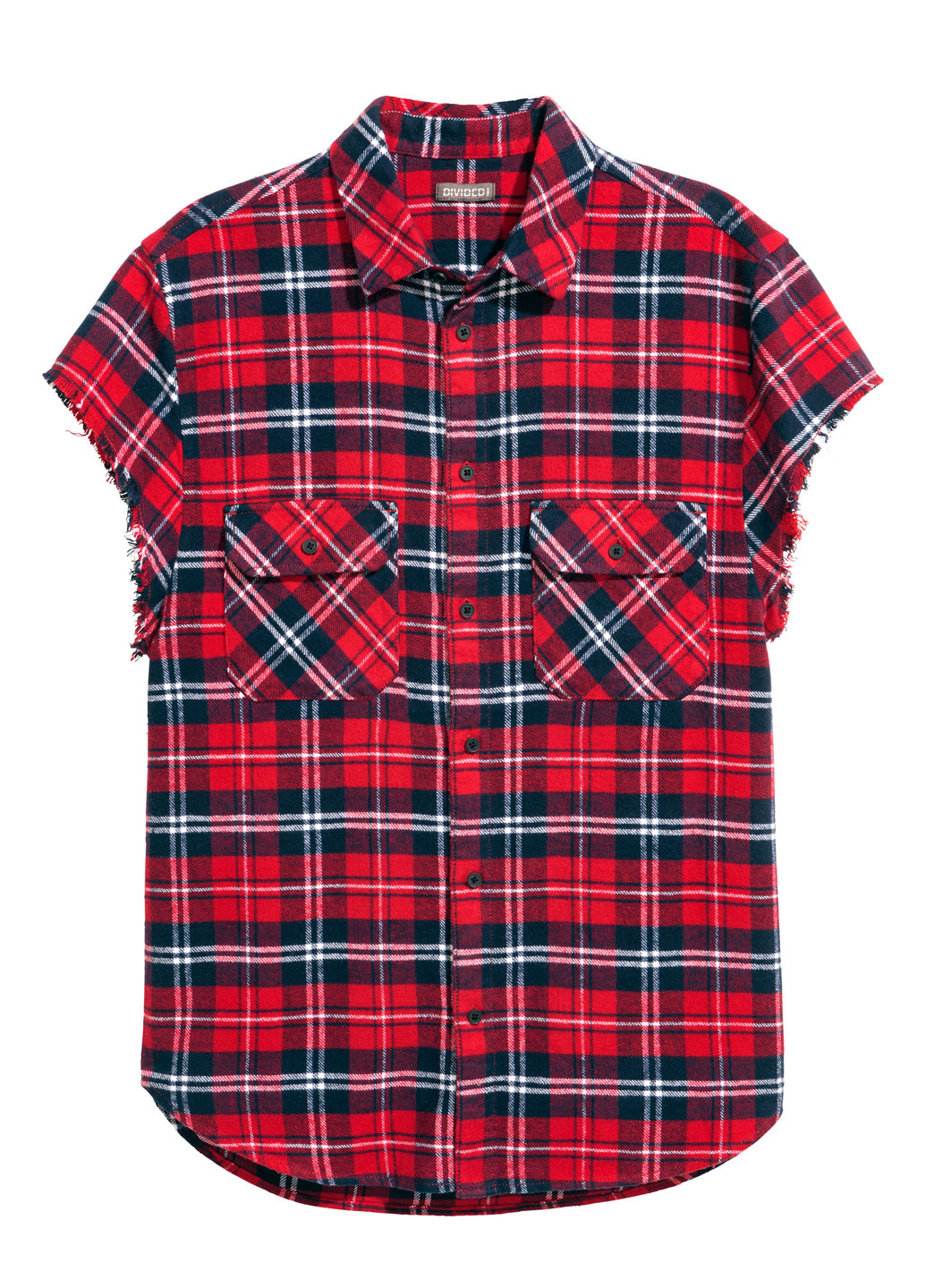 Красная кэжуал рубашка в клетку H&M с коротким рукавом