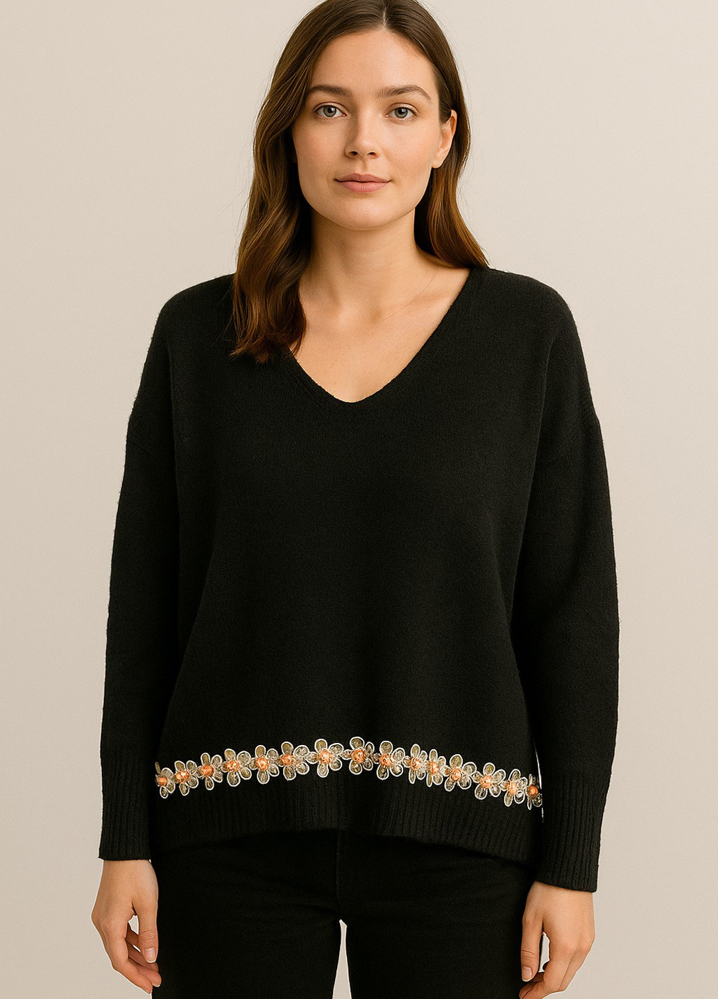 Чорний демісезонний пуловер пуловер Sassofono