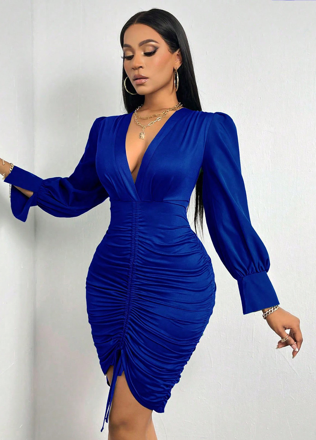 Синее вечернее платье футляр SHEIN однотонное