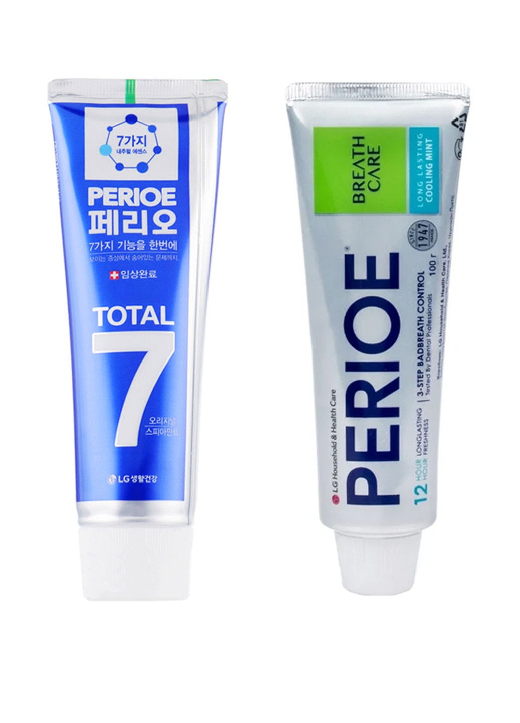 Набор зубных паст "Тотал 7 оригинал + Длительный аромат охлаждающей мяты" LG Perioe, 2 шт. (120 г+100 г) LG Household & Health Care (113785971)