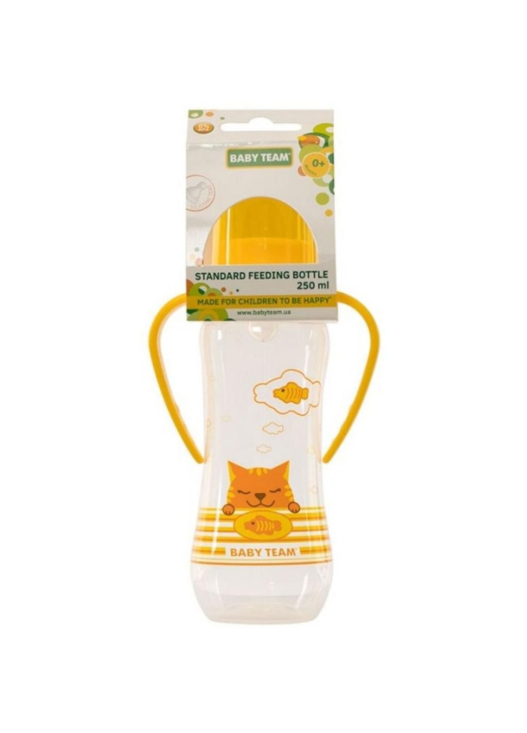Бутылочка для кормления с ручками и силиконовой соской, 250мл 0+ желт Baby Team (252243896)