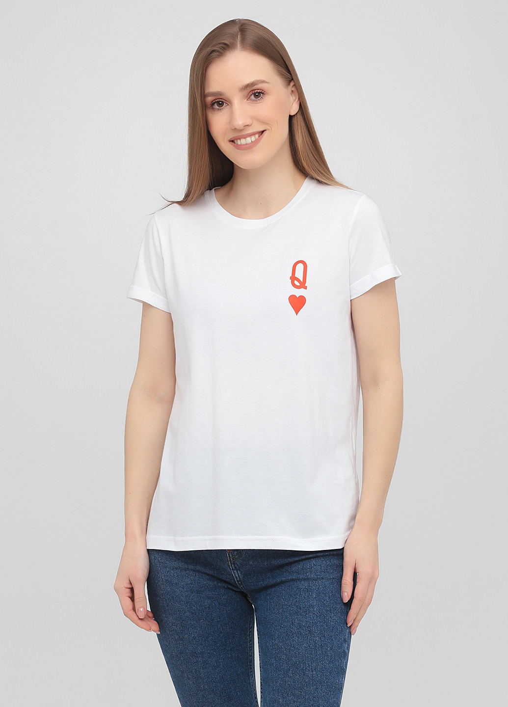 Белая летняя футболка базовая с подворотом, red queen KASTA design