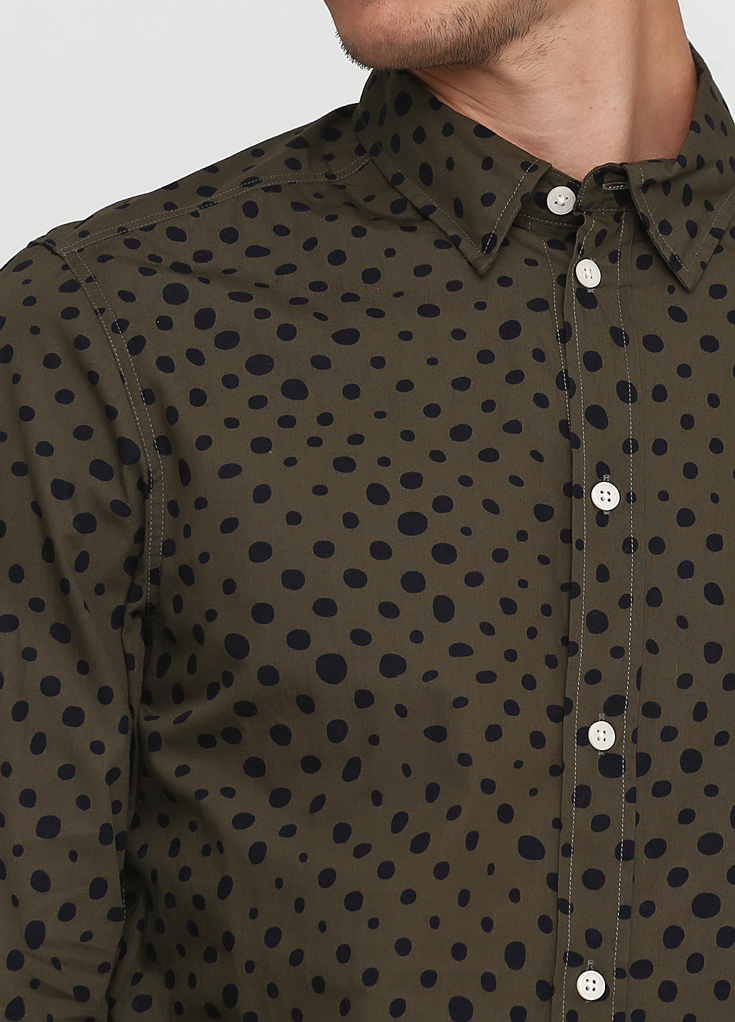 Оливковковая (хаки) кэжуал рубашка в горошек H&M