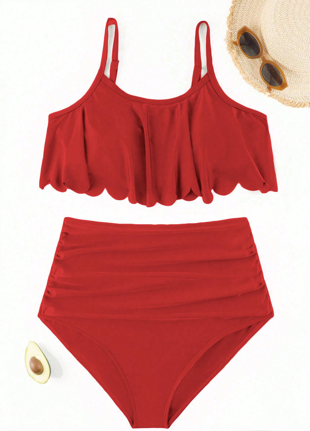 Темно-червоний демісезонний купальник (ліф, трусики) топ, роздільний SHEIN