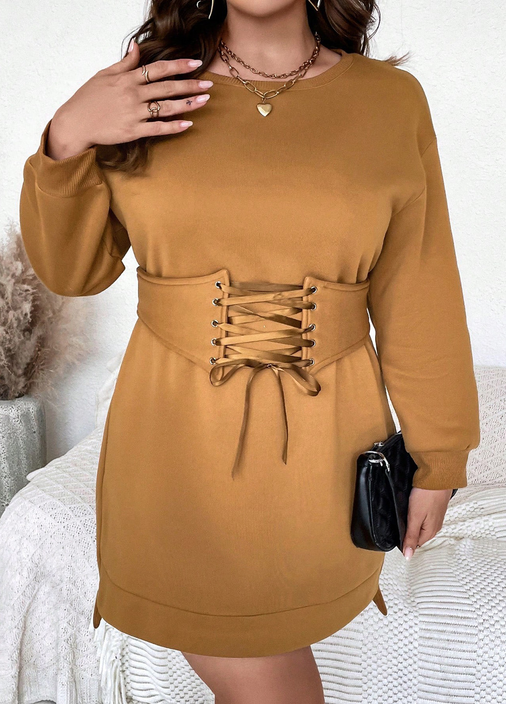 Охра кэжуал, спортивное платье платье-свитшот SHEIN однотонное