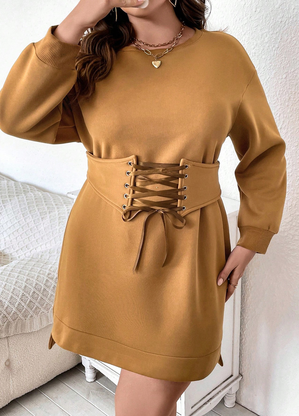 Охра кэжуал, спортивное платье платье-свитшот SHEIN однотонное