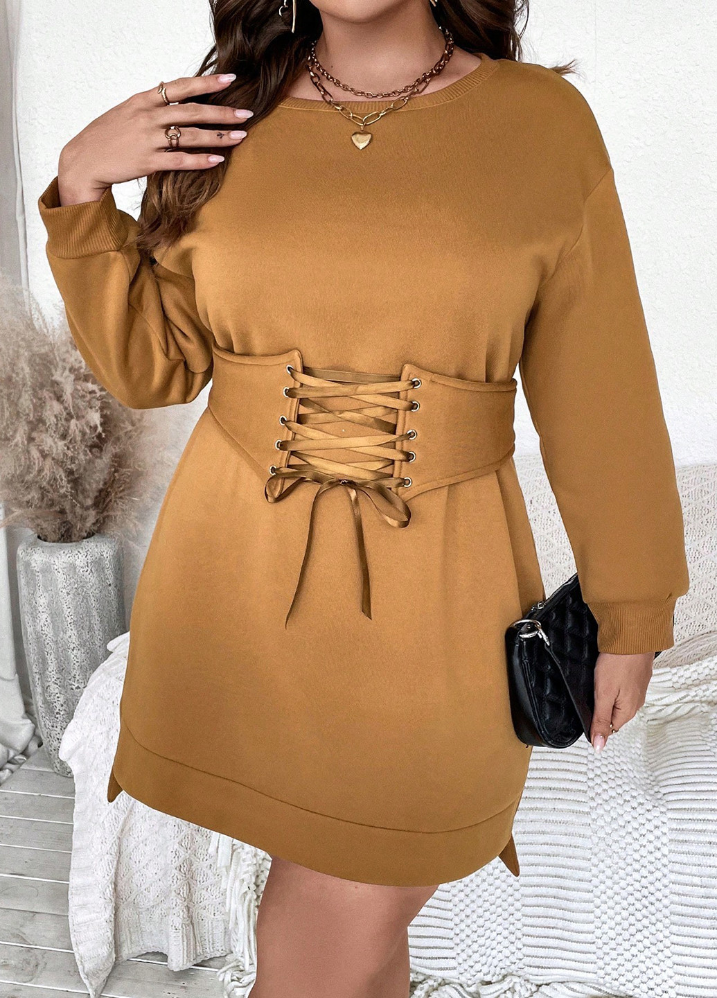 Охра кэжуал, спортивное платье платье-свитшот SHEIN однотонное