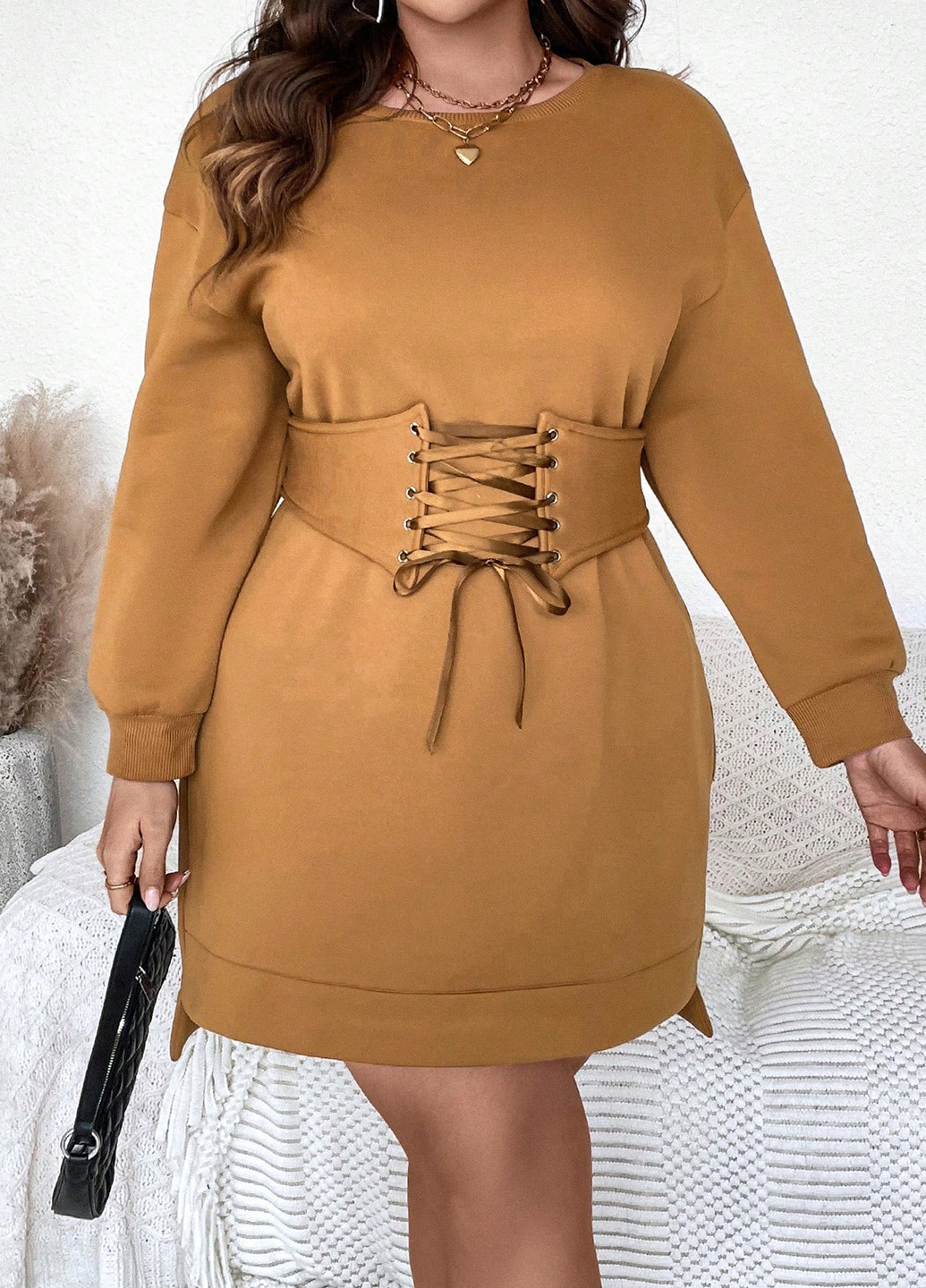 Охра кэжуал, спортивное платье платье-свитшот SHEIN однотонное