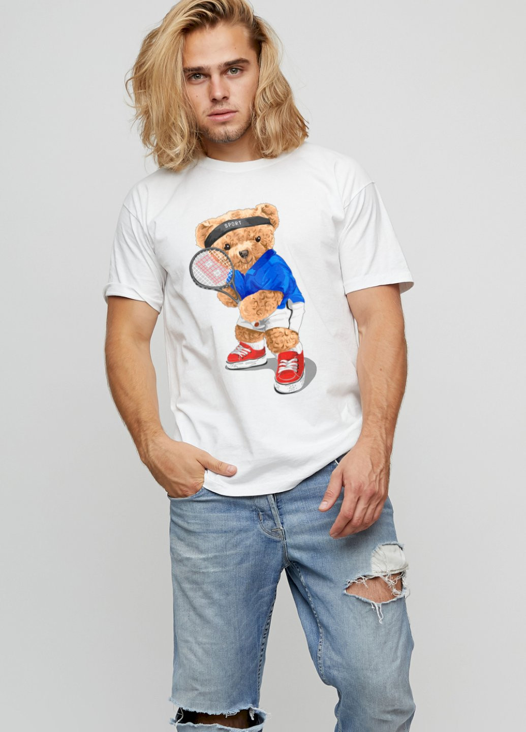 Біла футболка чоловіча basic /air print/ YAPPI